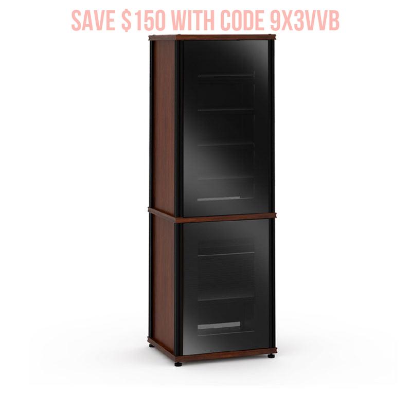 Salamander Synergy 703W/BG/B AV Cabinet Dark Walnut Black Glass Doors