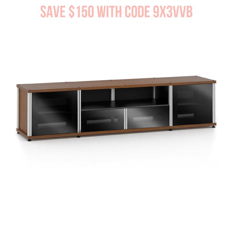 Salamander Synergy Model 243C/BG/A AV Cabinet – American Cherry, Black Glass, Aluminum Posts