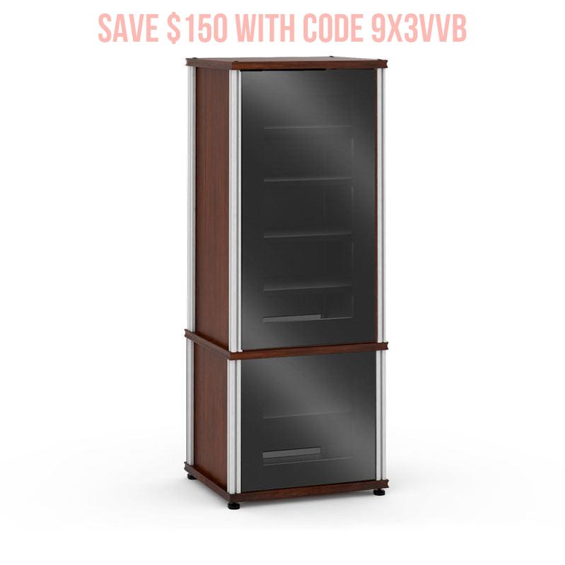 Salamander Synergy Model 603 Media Console Dark Walnut Black Glass
