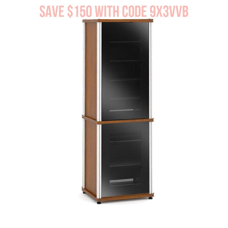 Salamander Synergy Model 703 AV Cabinet with Black Glass Doors & Aluminum Posts