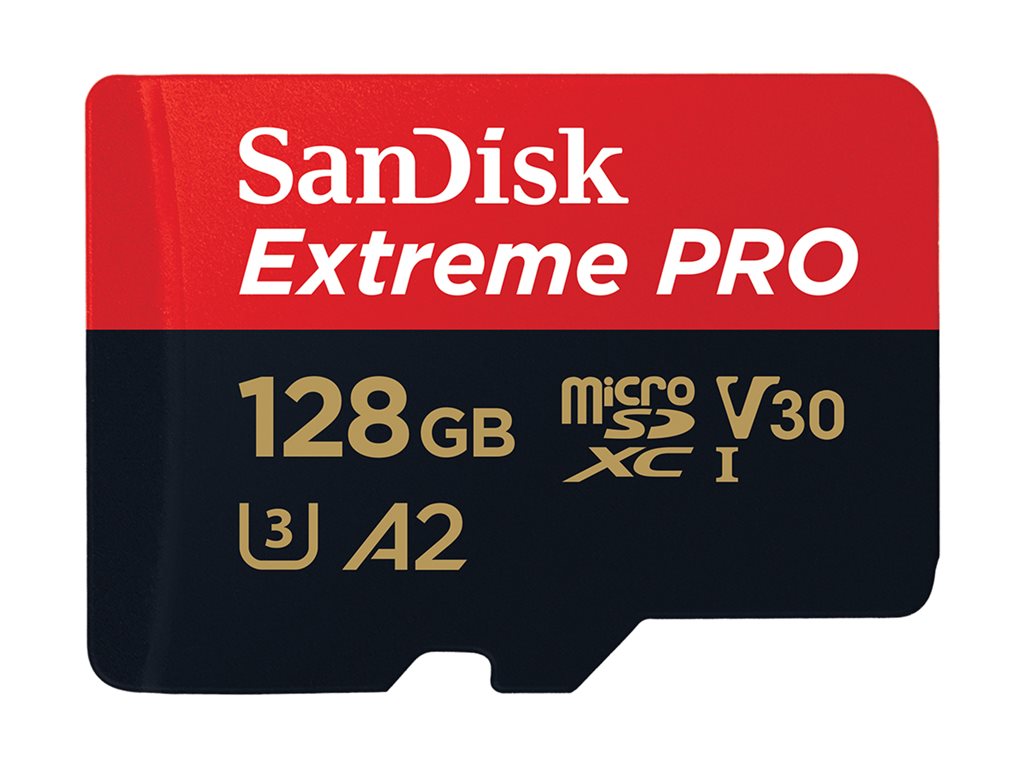 SanDisk Extreme Pro - Flash memory card (microSDXC to SD adapter included) - 128 GB - A2 / Video Class V30 / UHS-I U3 /