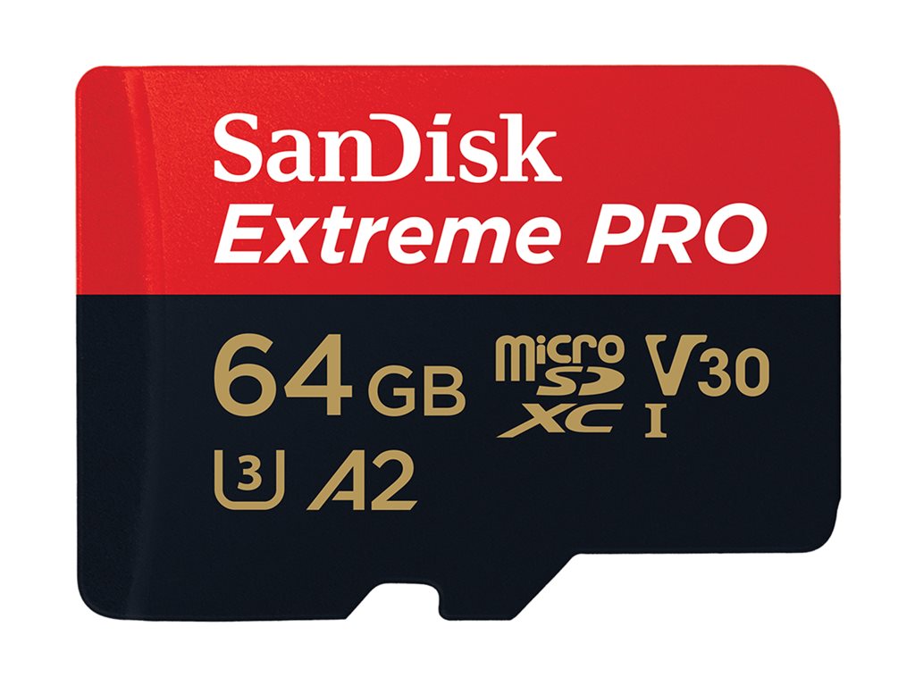 SanDisk Extreme Pro - Flash memory card (microSDXC to SD adapter included) - 64 GB - A2 / Video Class V30 / UHS-I U3 /