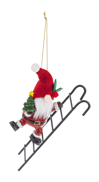 Santa Gnome on Ladder Ornament/Pot Percher - Christmas Tree