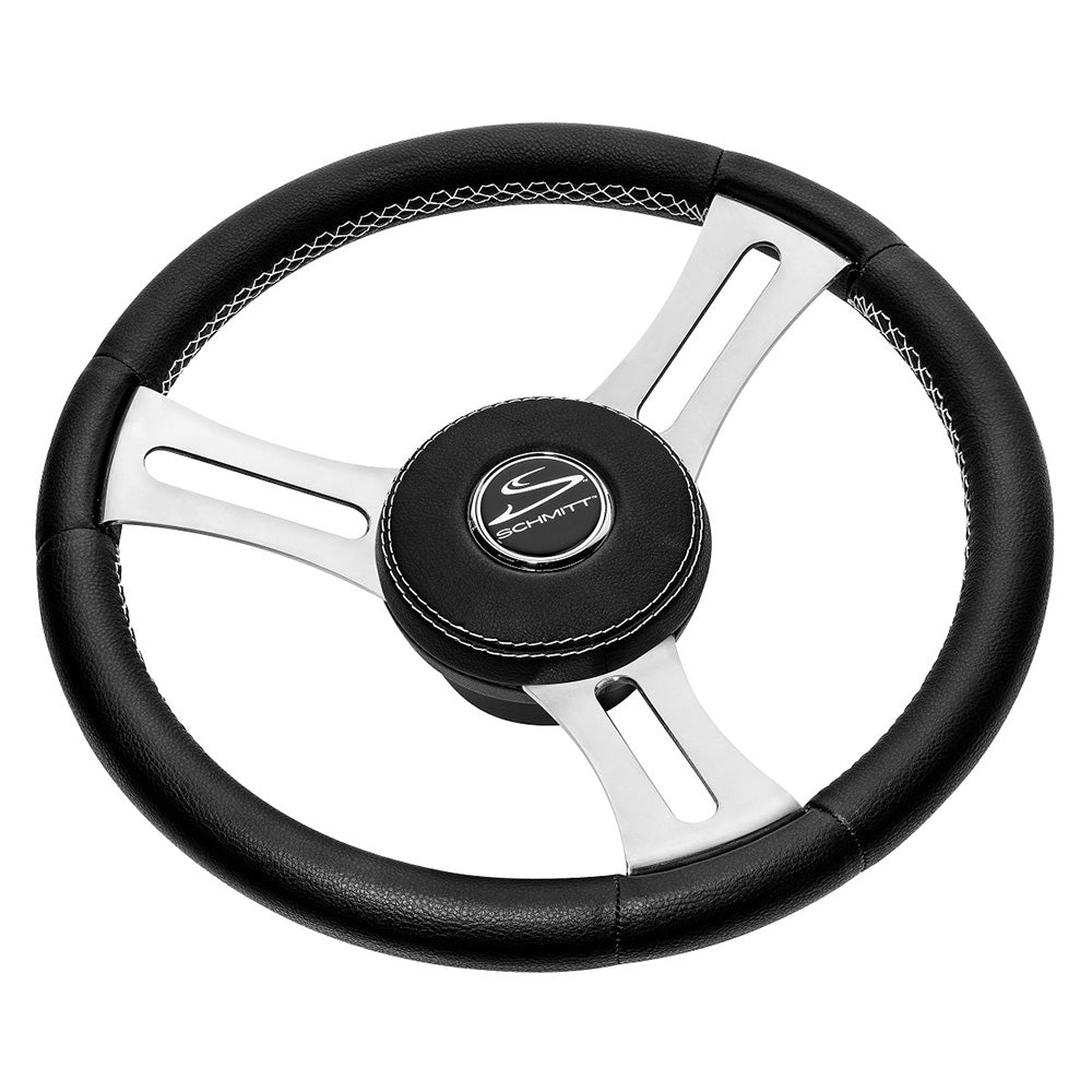 Schmitt Marine Torcello Elite 14" Wheel - Black Leather & Cap - White Stitching -