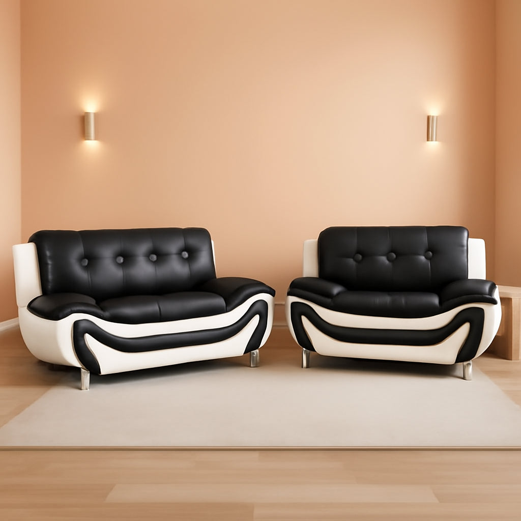 Sectional Sofa Set Modern Faux Leather 5 Seat Black White