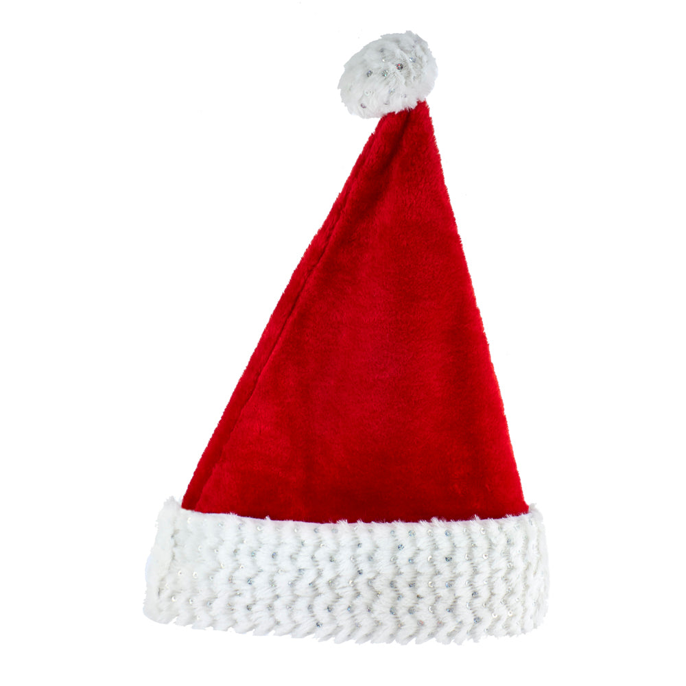 Sequined Plush Santa Hat with White Cuff