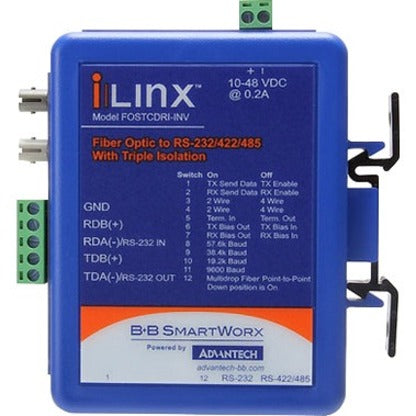 Serial to Fiber Converter - B+B SmartWorx BB-FOSTCDRI-INV RS-232/422/485 Industrial | Tecisoft