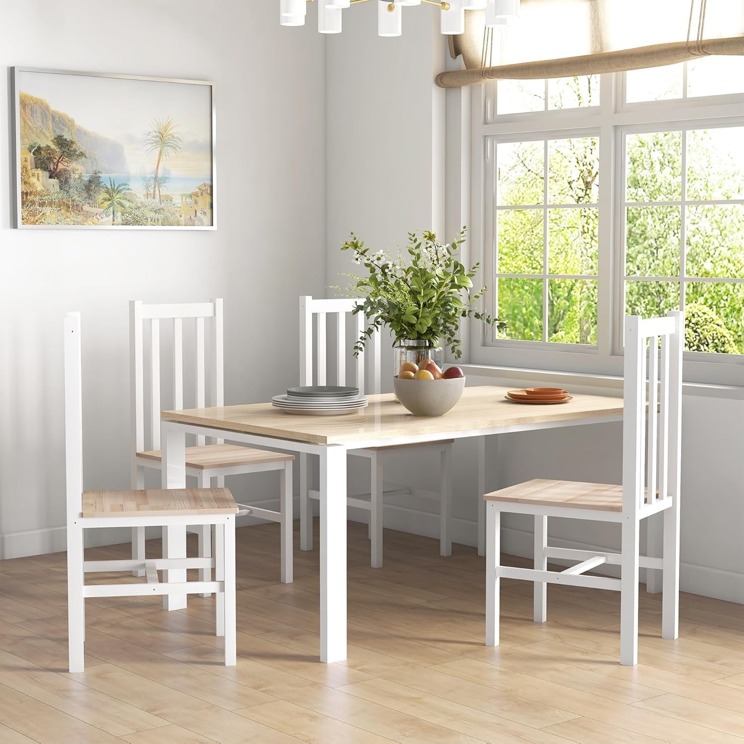 Set Of 4 Slat Back Dining Chairs White Finish Farmhouse