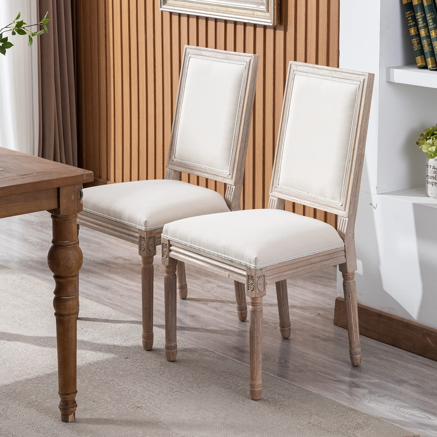 Set Of 6 French Country Square Back Upholstered Dining Chairs