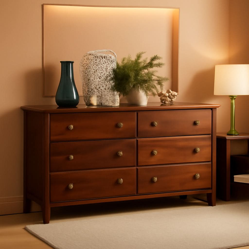 Shaker Style 6 Drawer Dresser Cherry Finish Solid Wood