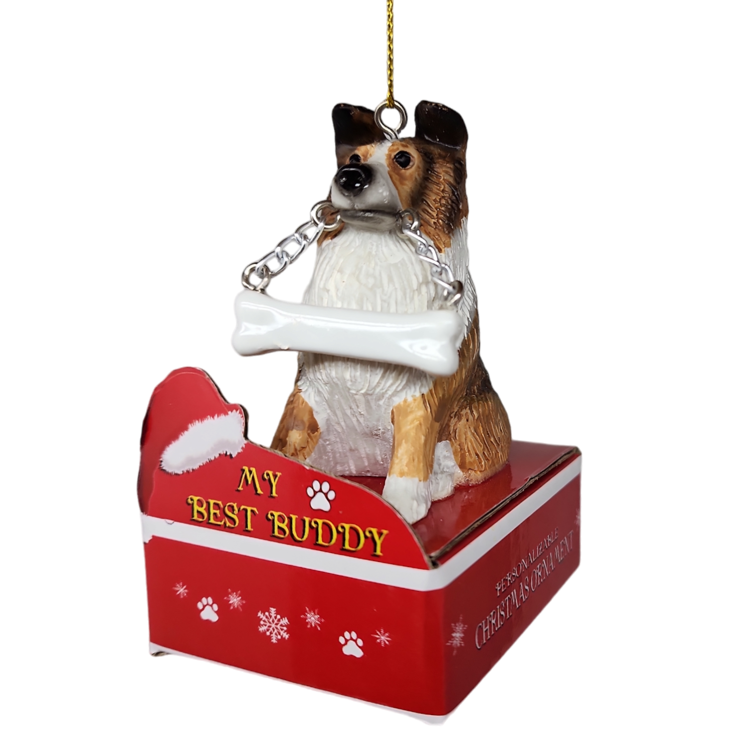 Sheltie with Bone Ornament