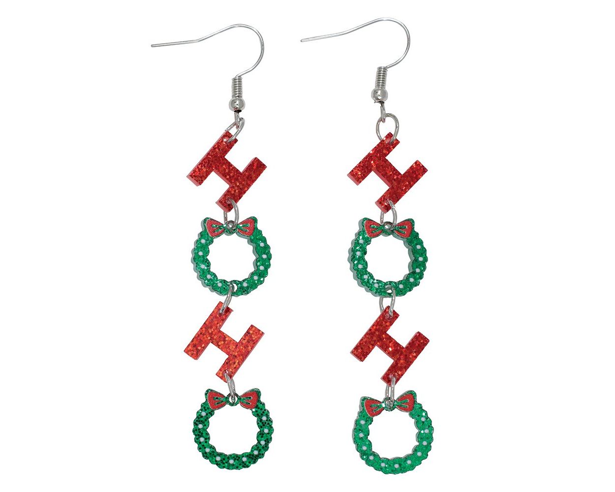Shimmering “Ho Ho” Resin Wreath Dangle Earrings