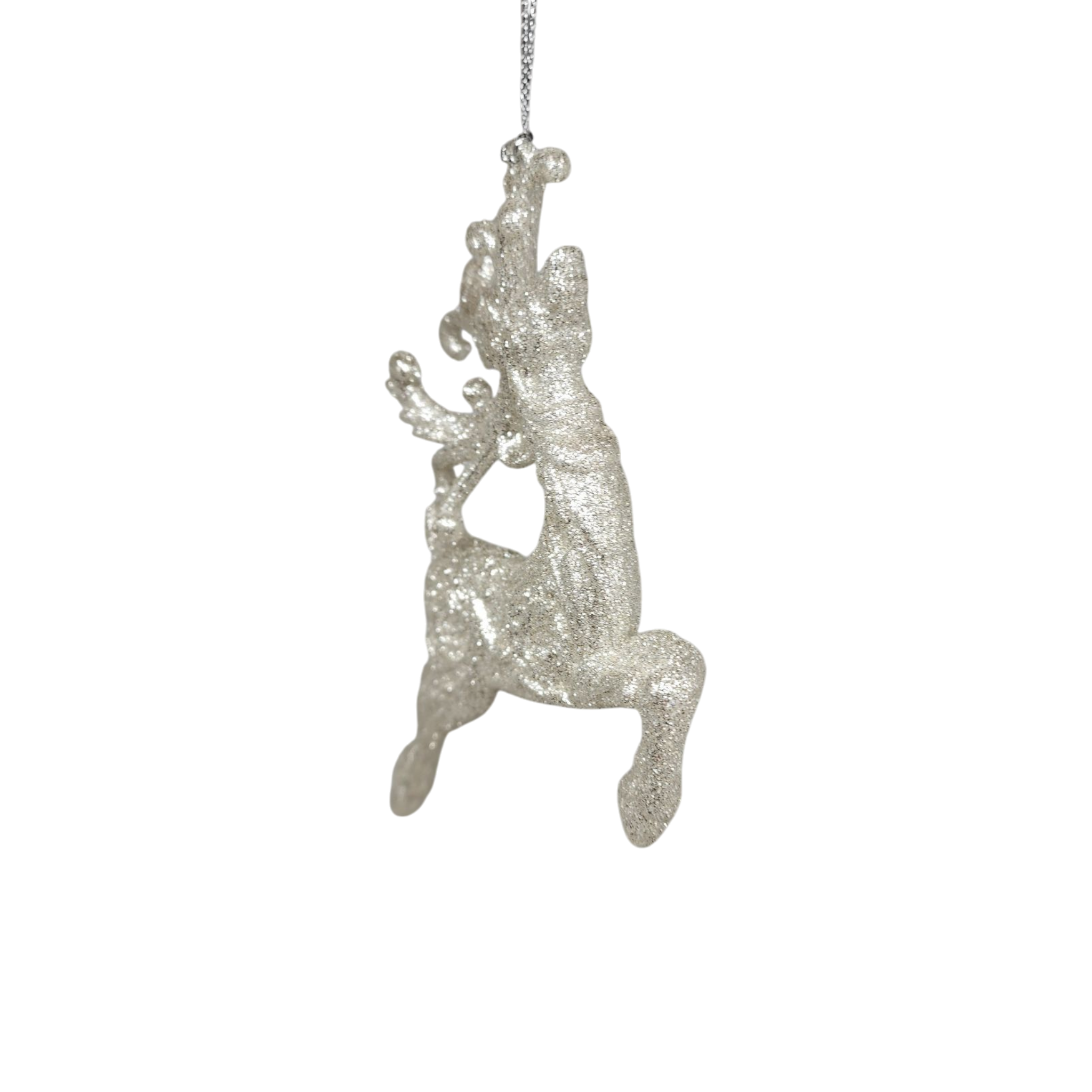Silver Glittered Reindeer Ornament - Leaping