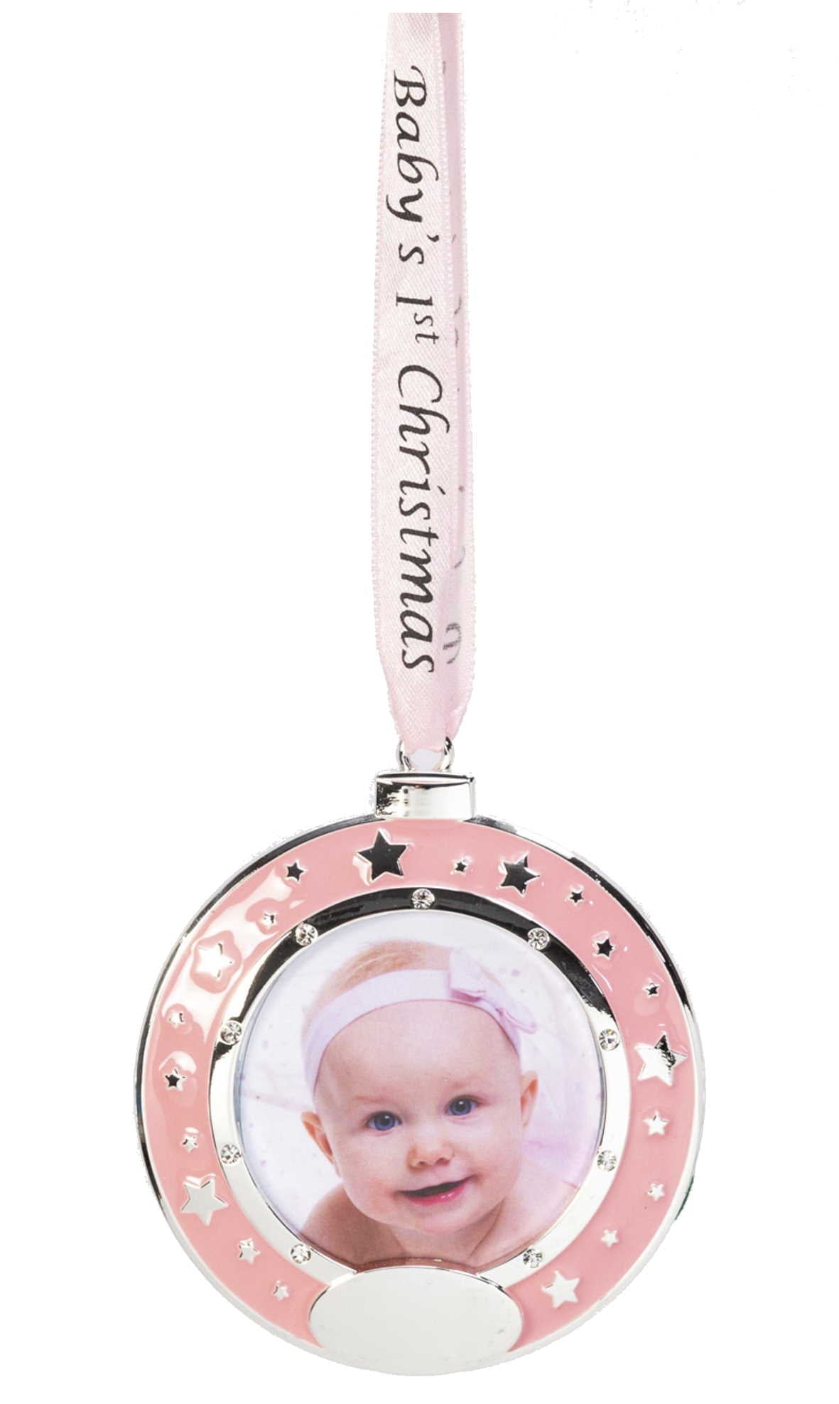 Silver Plated Baby Ornament - Pink Round Frame