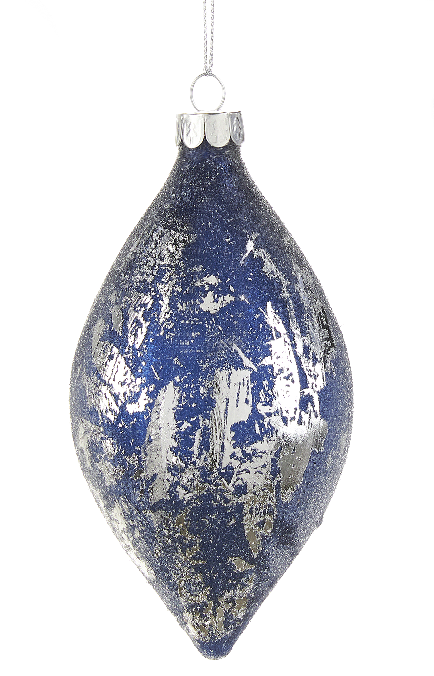 Silver and Blue Iced Glass Ornament -