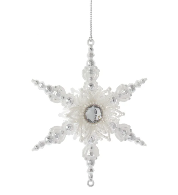 Silver and White Snowflake Ornament - Shiny