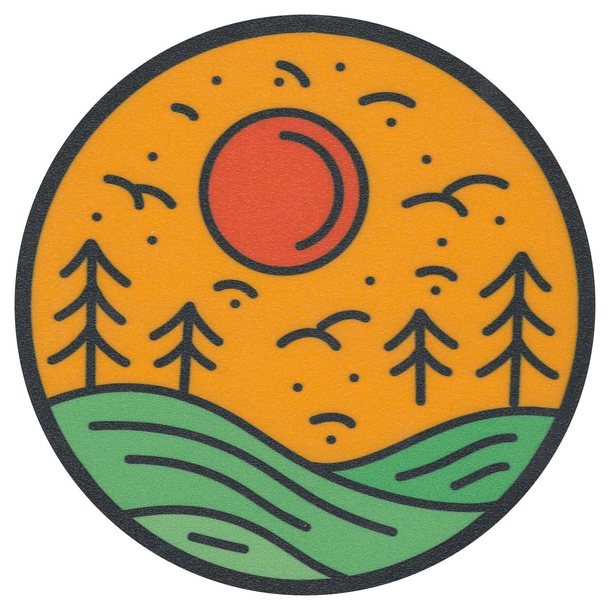 Sip Sip Hooray Coaster - Orange Sun in Yellow Sky with Grass