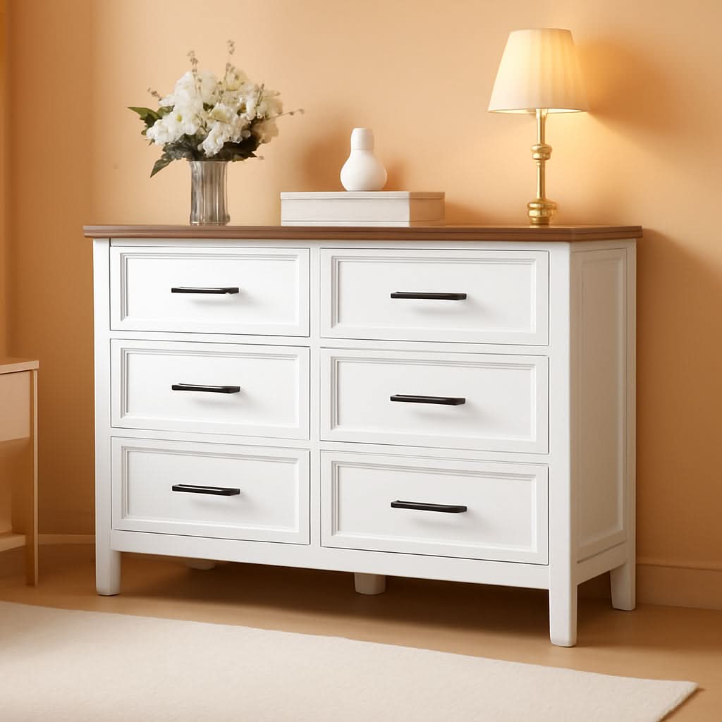 Six Drawer Farmhouse Dresser TV Stand Built In Power Outlet