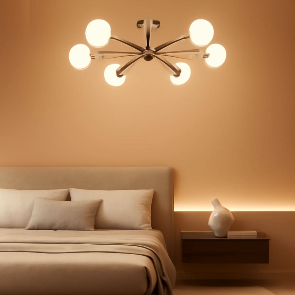Six Light Sputnik Chandelier Brushed Nickel Fixture