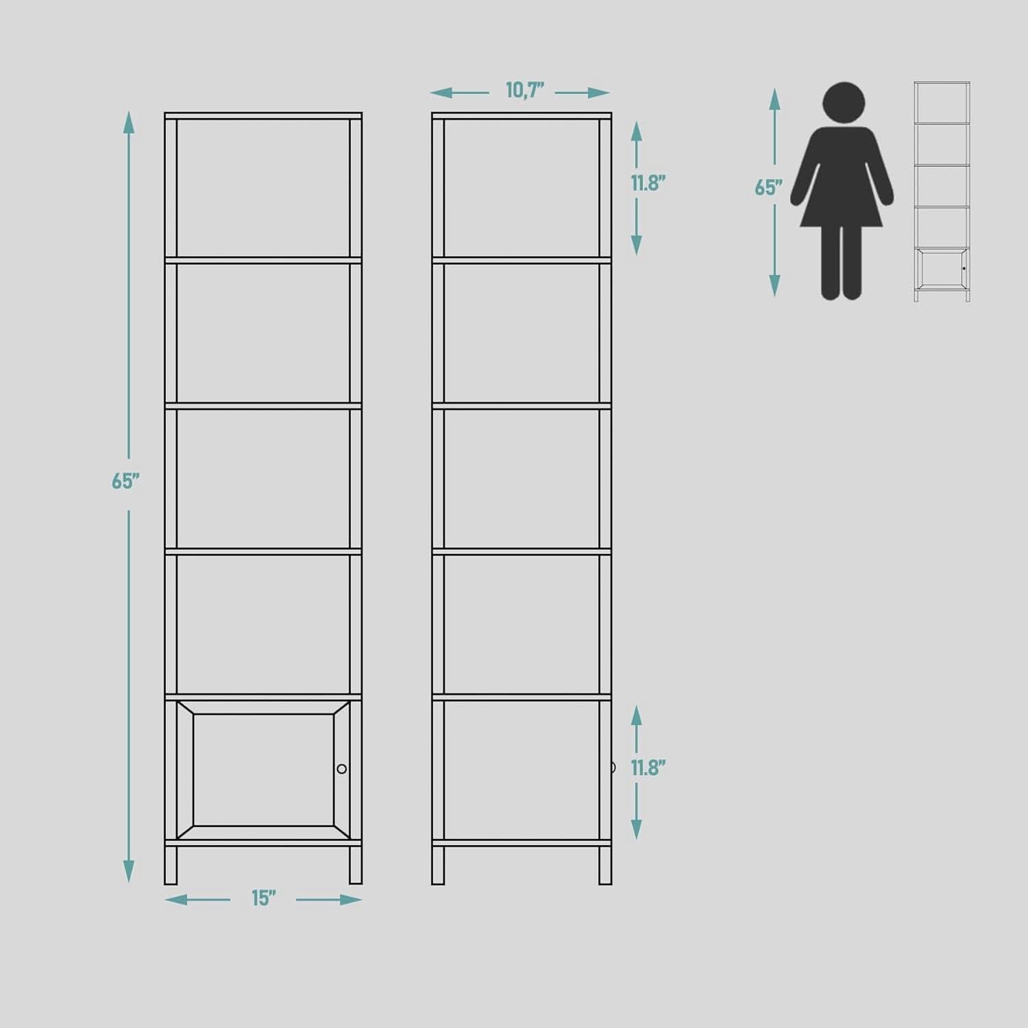 Six Tier Narrow Bookshelf With Door Black For Small Spaces