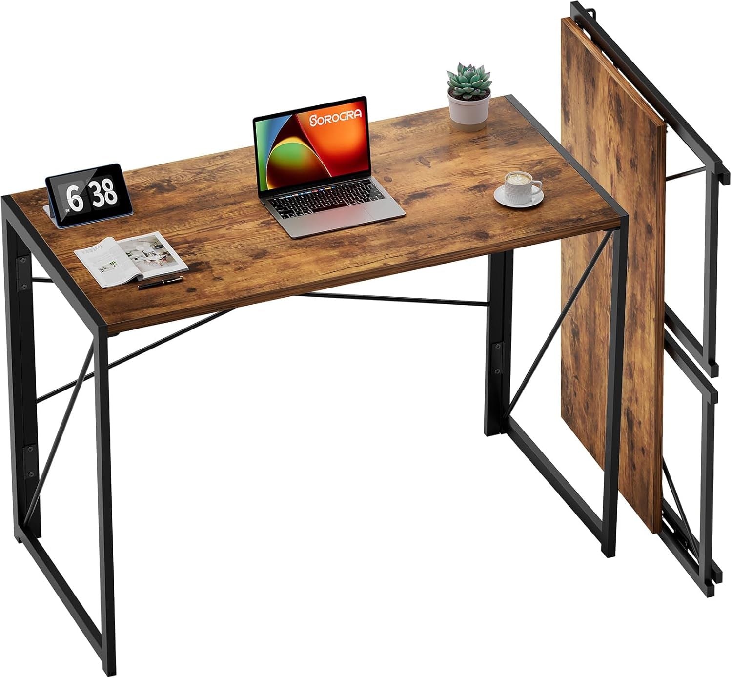 Small 39 Inch Folding Desk No Assembly Vintage Brown