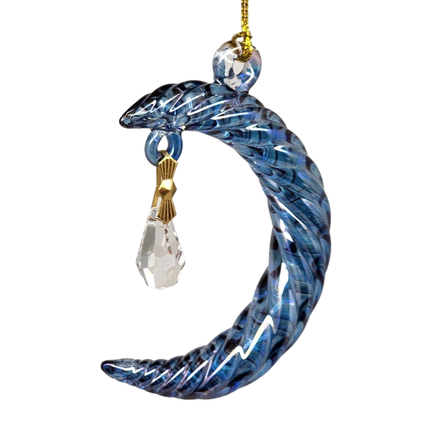 Small Crescent Moon Glass Ornament - Blue