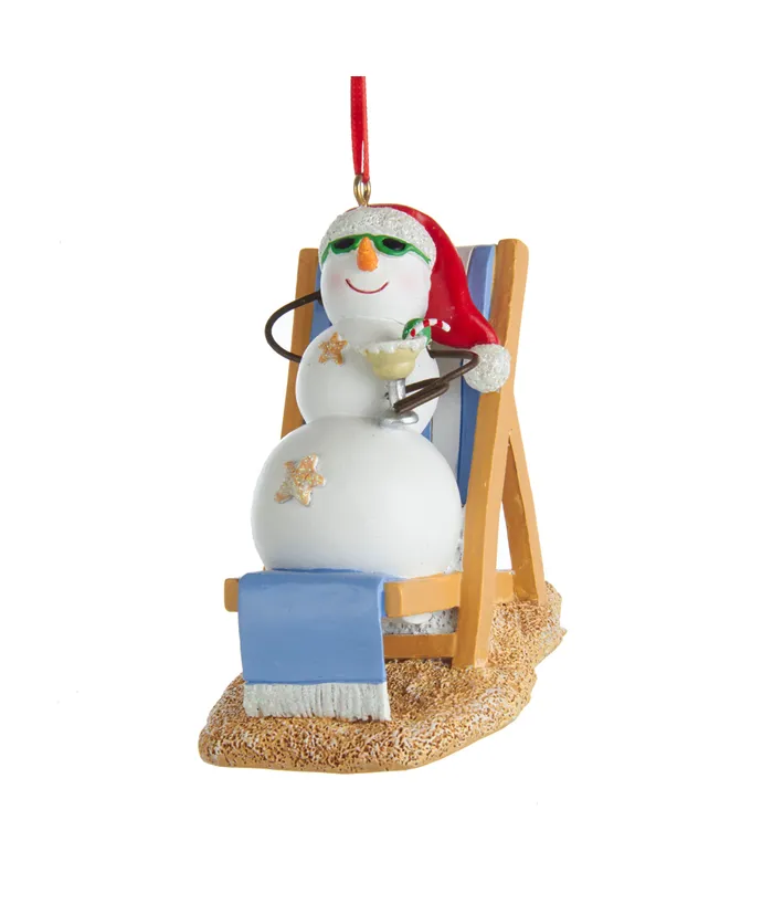 Snowman On Beach Chair Ornament