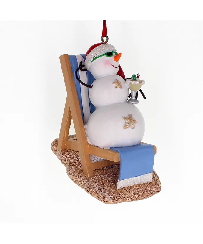 Snowman On Beach Chair Ornament