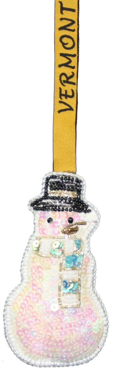 Snowman Sequined Ornament With Vermont Ribbon Hanger