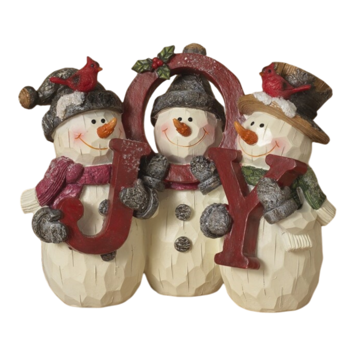 Snowman Trio holding JOY