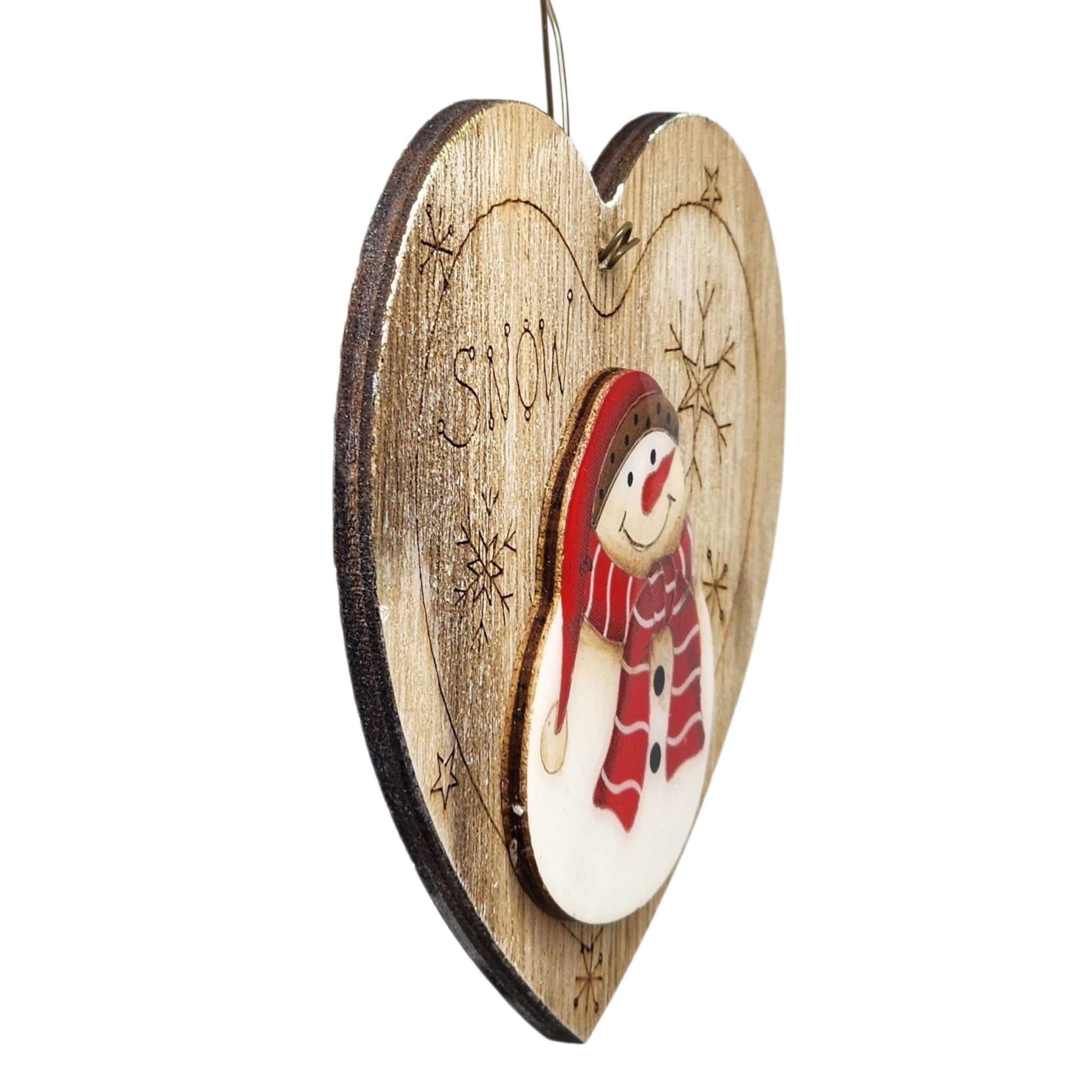 Snowy Smiles Heart Wooden Ornament