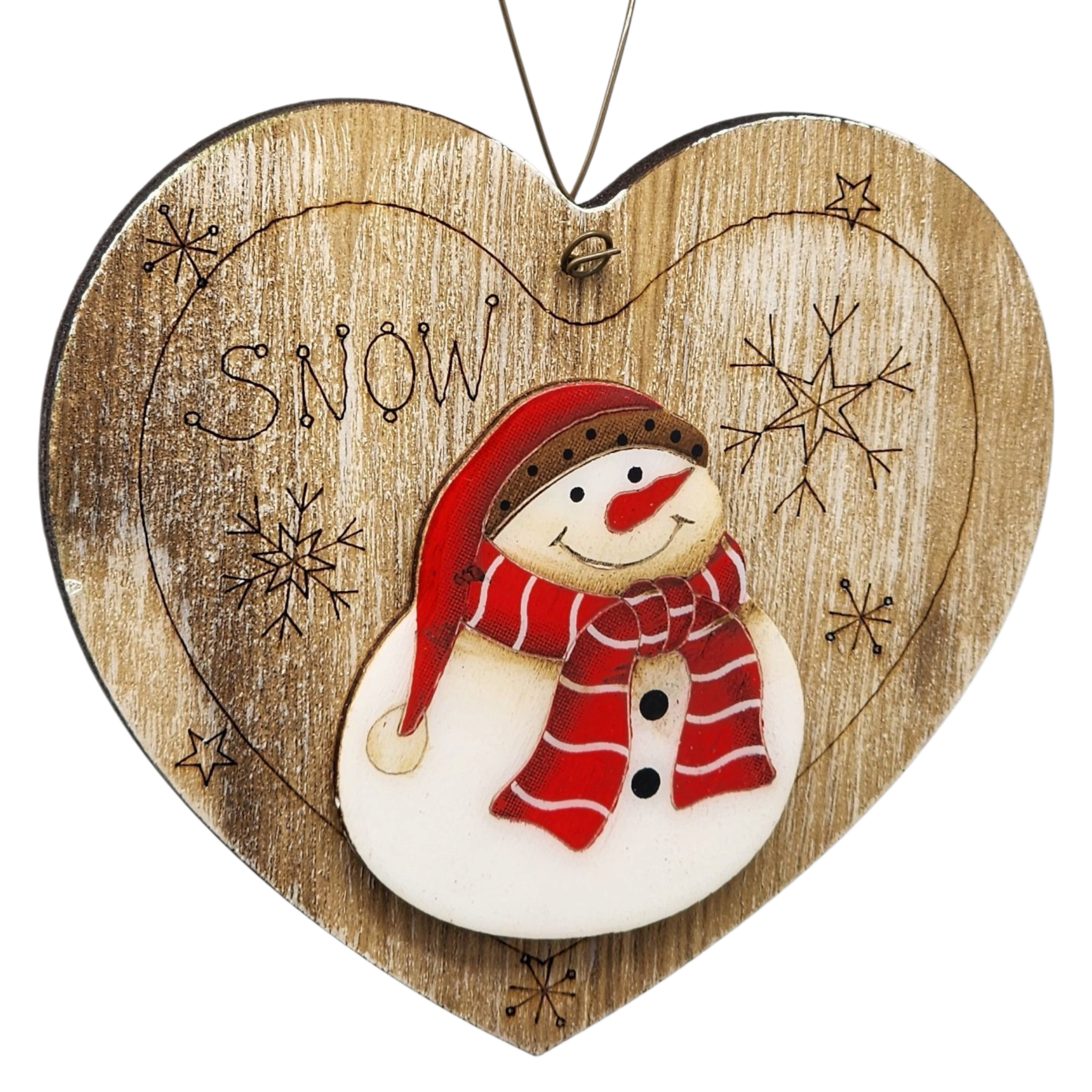 Snowy Smiles Heart Wooden Ornament