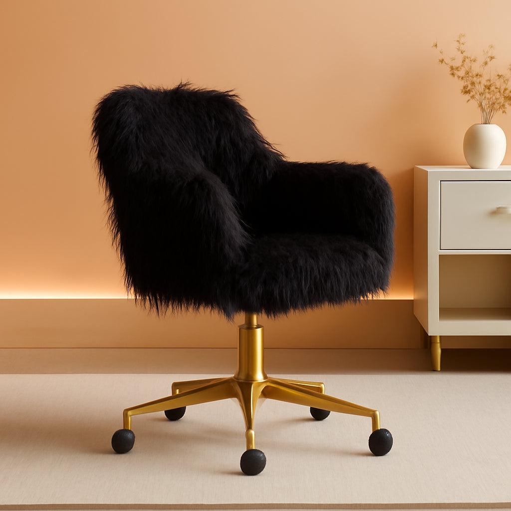 Soft Faux Fur Mid Back Swivel Office Chair For Home Desk