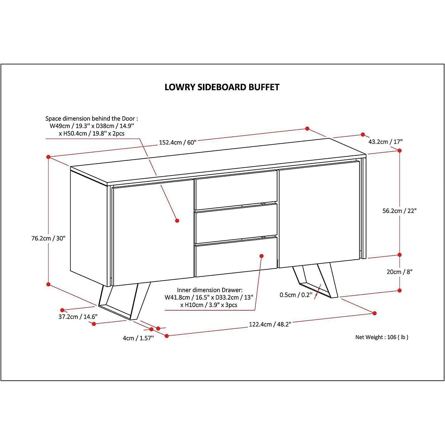 Solid Acacia 60 Inch Modern Sideboard Buffet With Wine Rack
