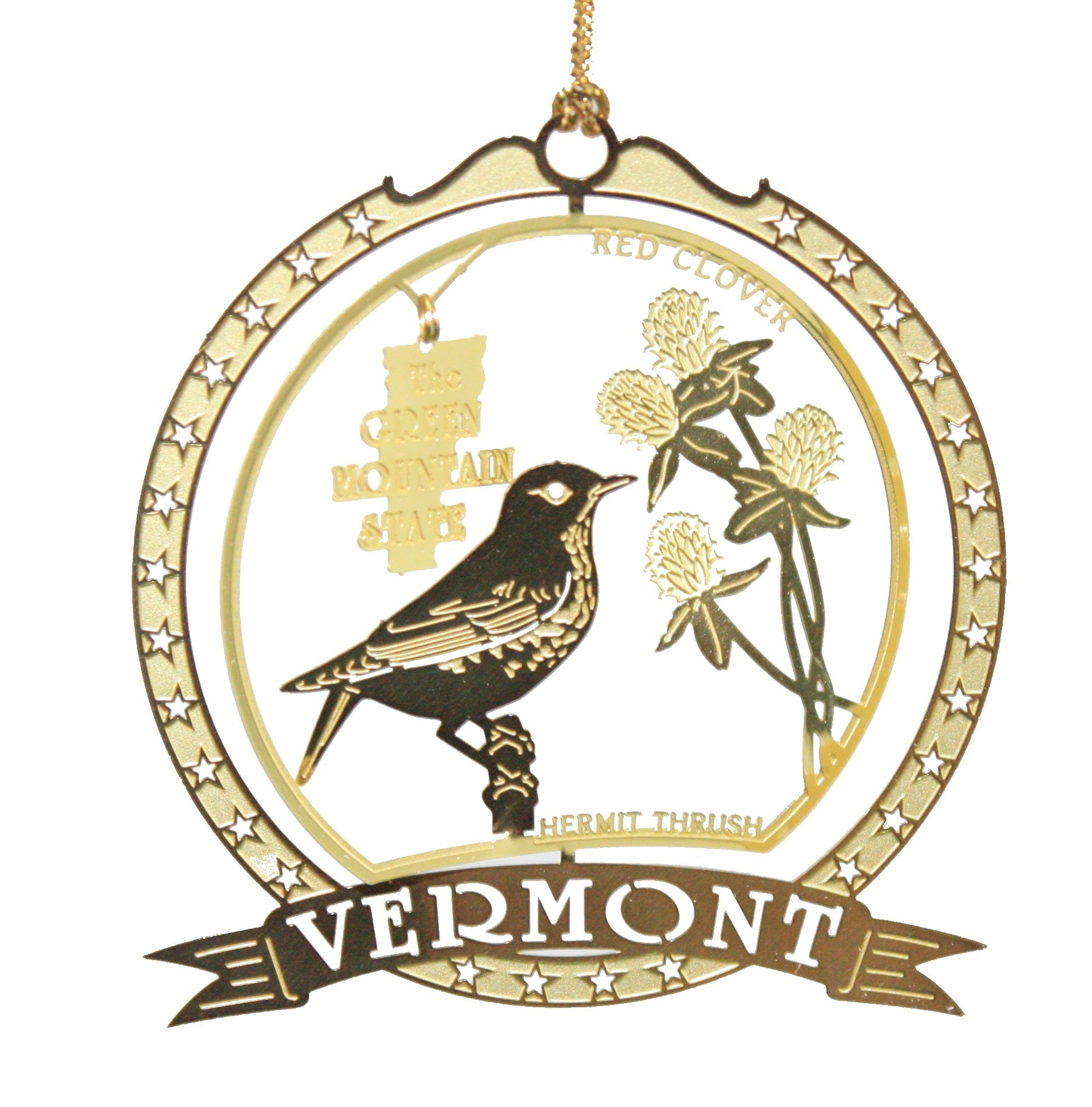 Solid Brass Ornament - Vermont State Bird / Flower