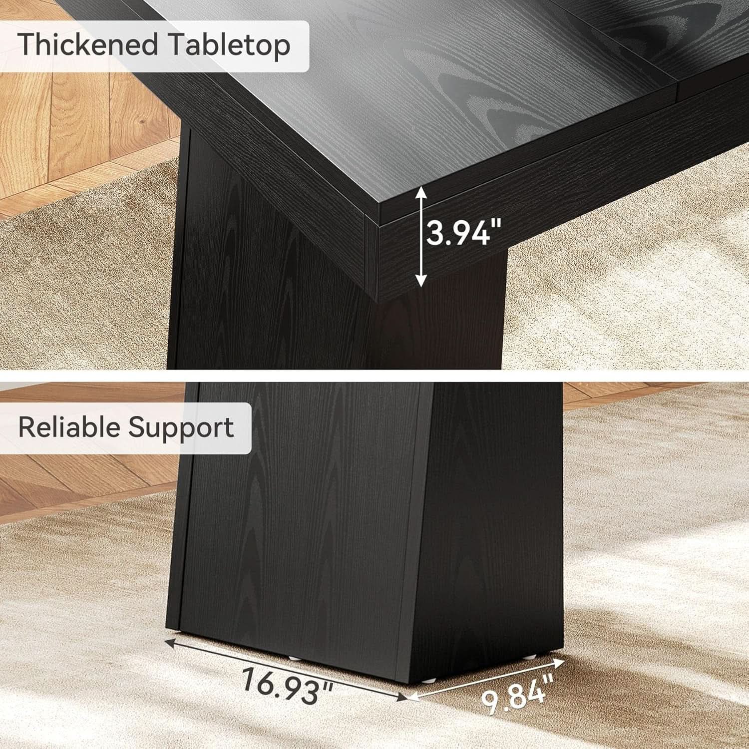 Spacious 55 Inch Black Wooden Computer Desk for Home