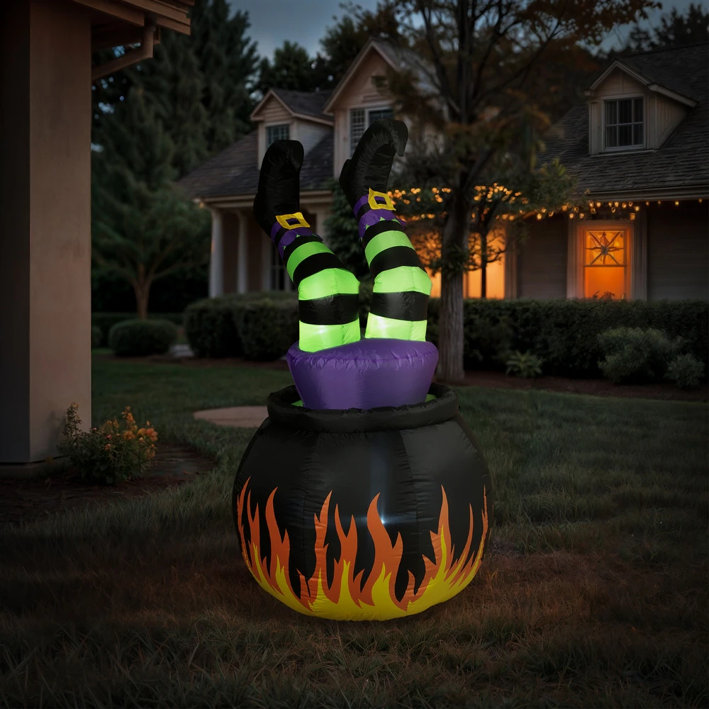Spooky Lighted Animated Inflatable Halloween Witch in Cauldron - 5 Feet Tall