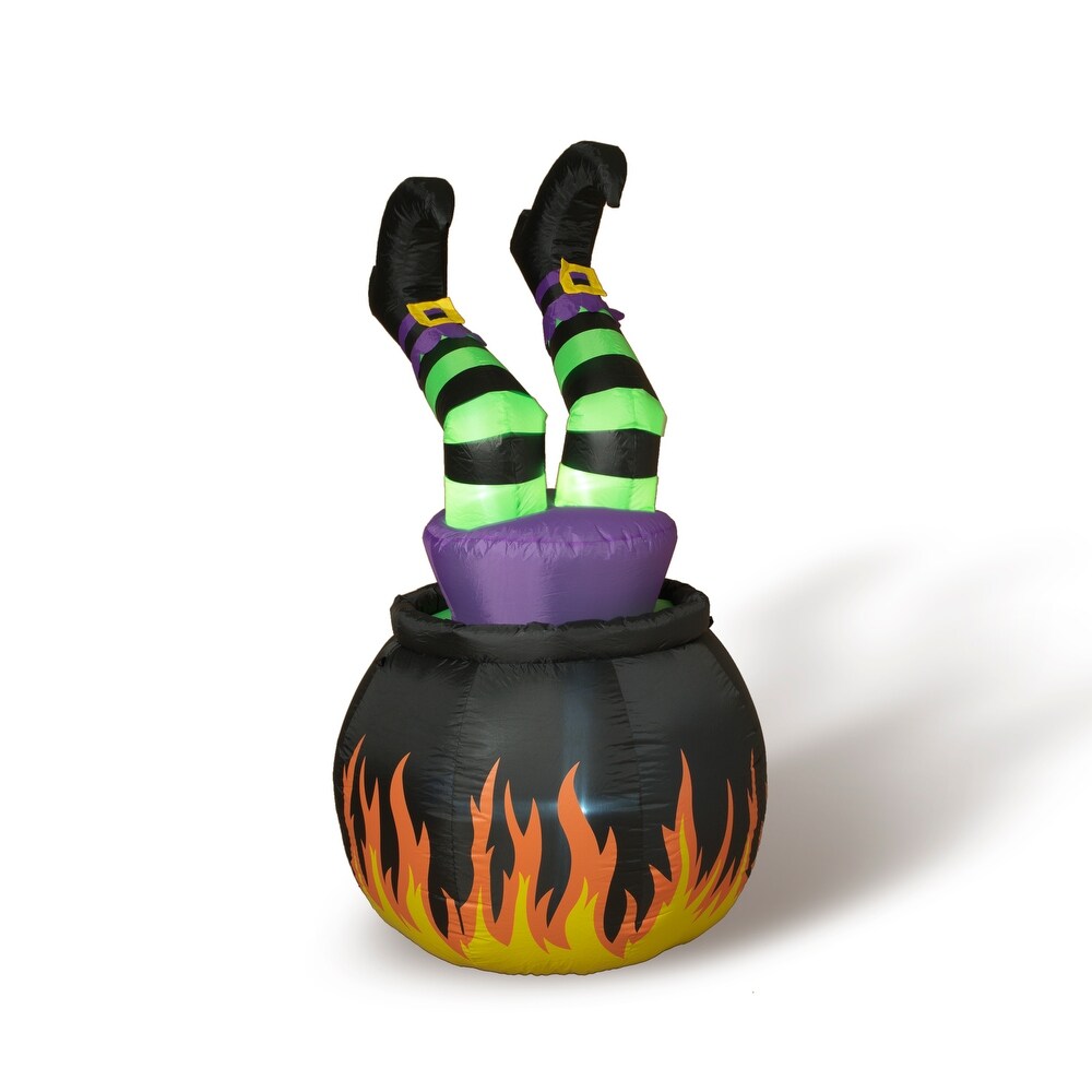 Spooky Lighted Animated Inflatable Halloween Witch in Cauldron - 5 Feet Tall