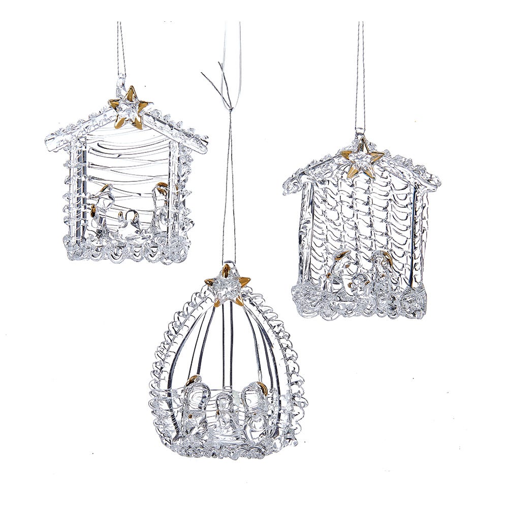 Spun Glass Nativity Ornaments - 3 Piece Box Set