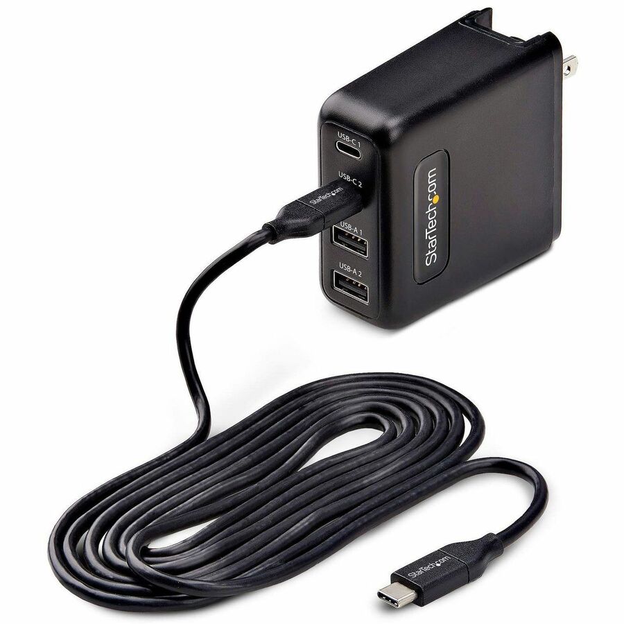 StarTech.com 100W USB-C Wall Charger, 2x USB-C, 2x USB-A, Fast Charging Portable GaN Power 2210GCN-WALL-CHARGER