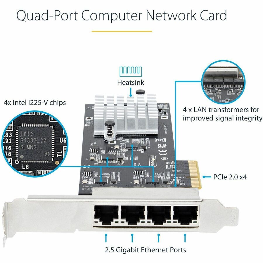 StarTech.com 4-Port 2.5G NBASE-T PCIe Network Card, Computer Network Card Interface,