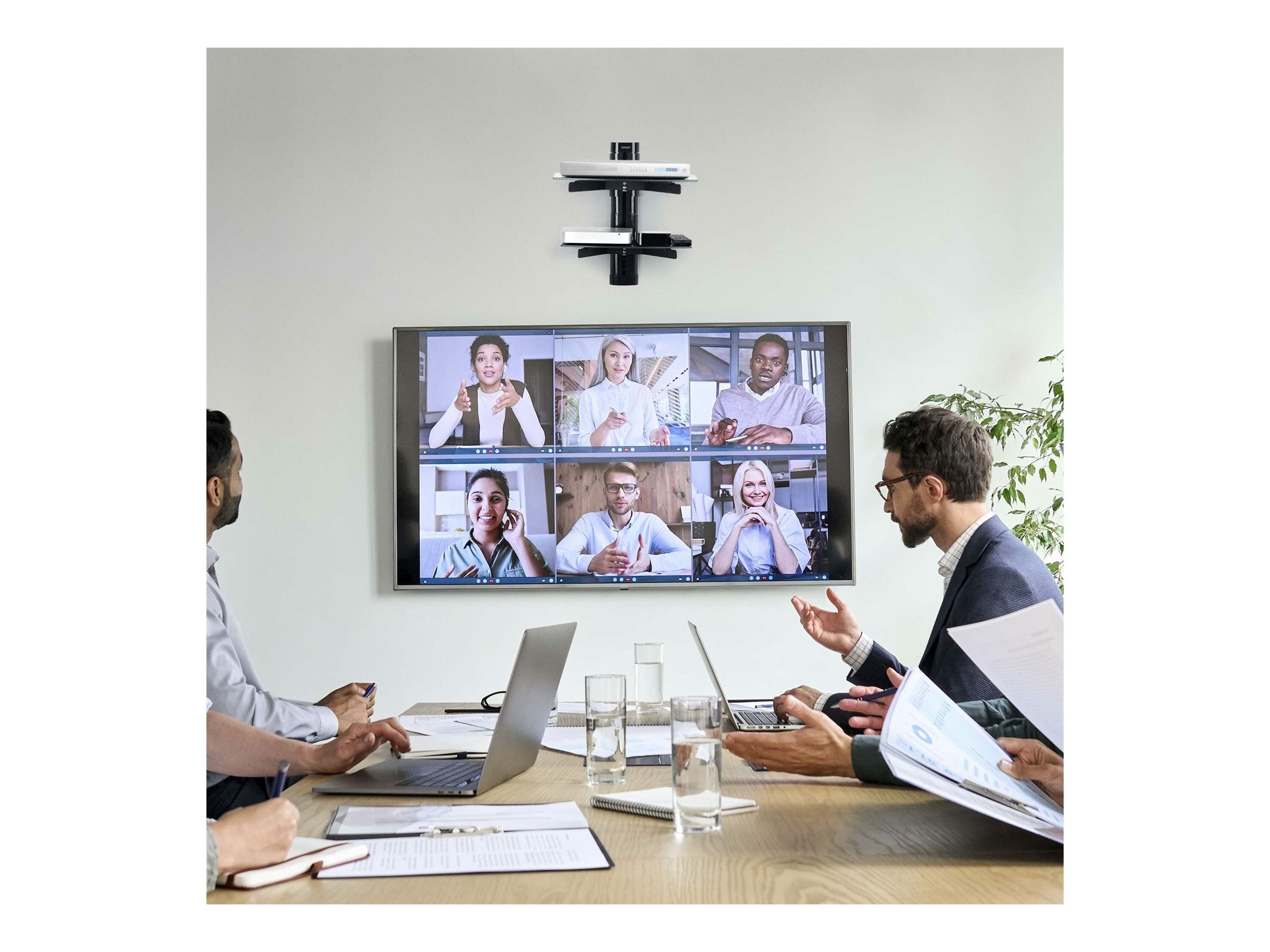 StarTech.com Dual Floating Wall-Mounted AV Shelves, Adjustable Height Shelf For Under TV, Organize A/V Equipment On Black Tempered 2B-WALL-MOUNT-SHELF