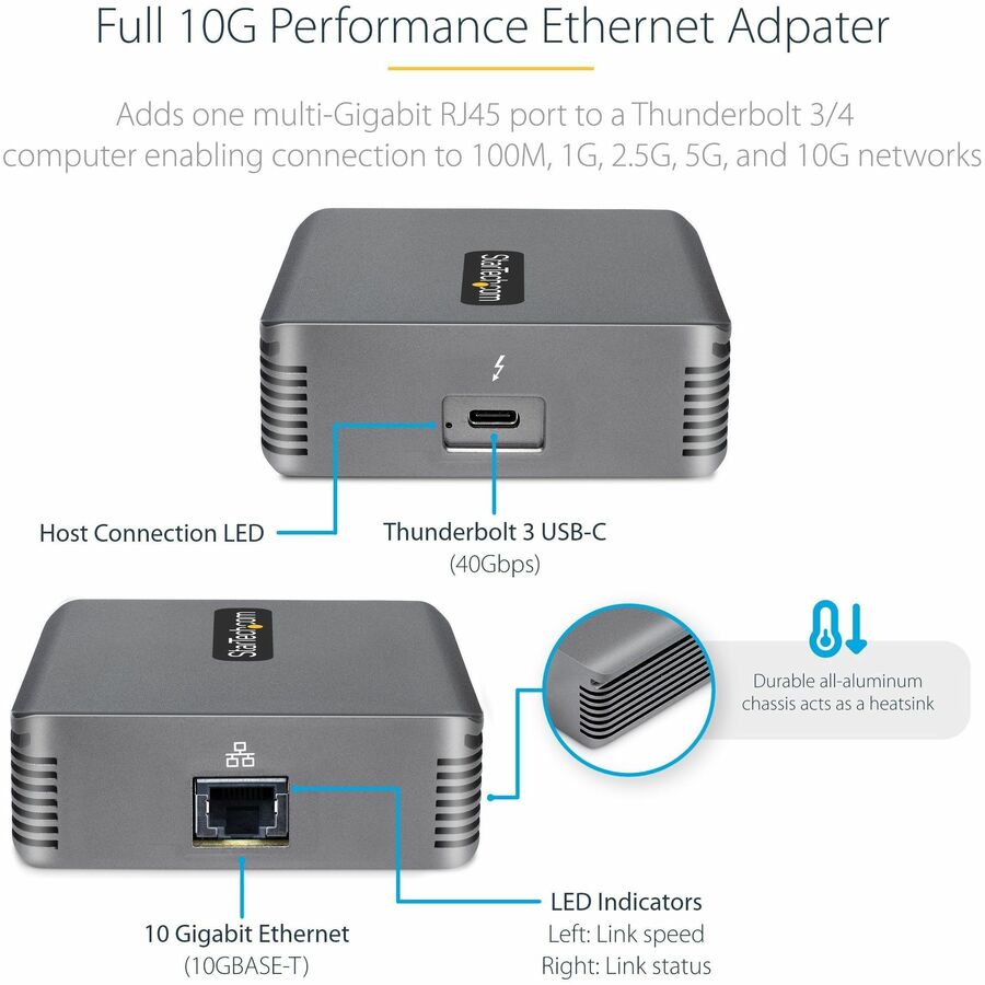 StarTech.com Thunderbolt 3 to Ethernet Adapter, 10GbE, Multi-Gigabit Thunderbolt 3 to