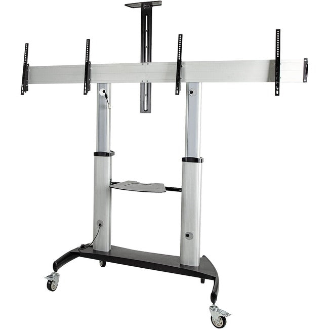 Startech.Com Dual Tv Cart For 37-60In Vesa Tvs Up To 110Lb (50Kg) Each, Height Adjustable Tv Mount, Mobile Display Cart W/ Webcam & Equipment Shelves, Lockable Casters, Tv Cart On Wheels - Rolling Tv Stand (Stndmtvduo) - Cart - For 2 Monitors / Curved Mon