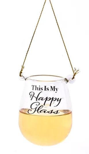 Stemless Liquid Wine Glass Ornament - This Is My Happy Glass