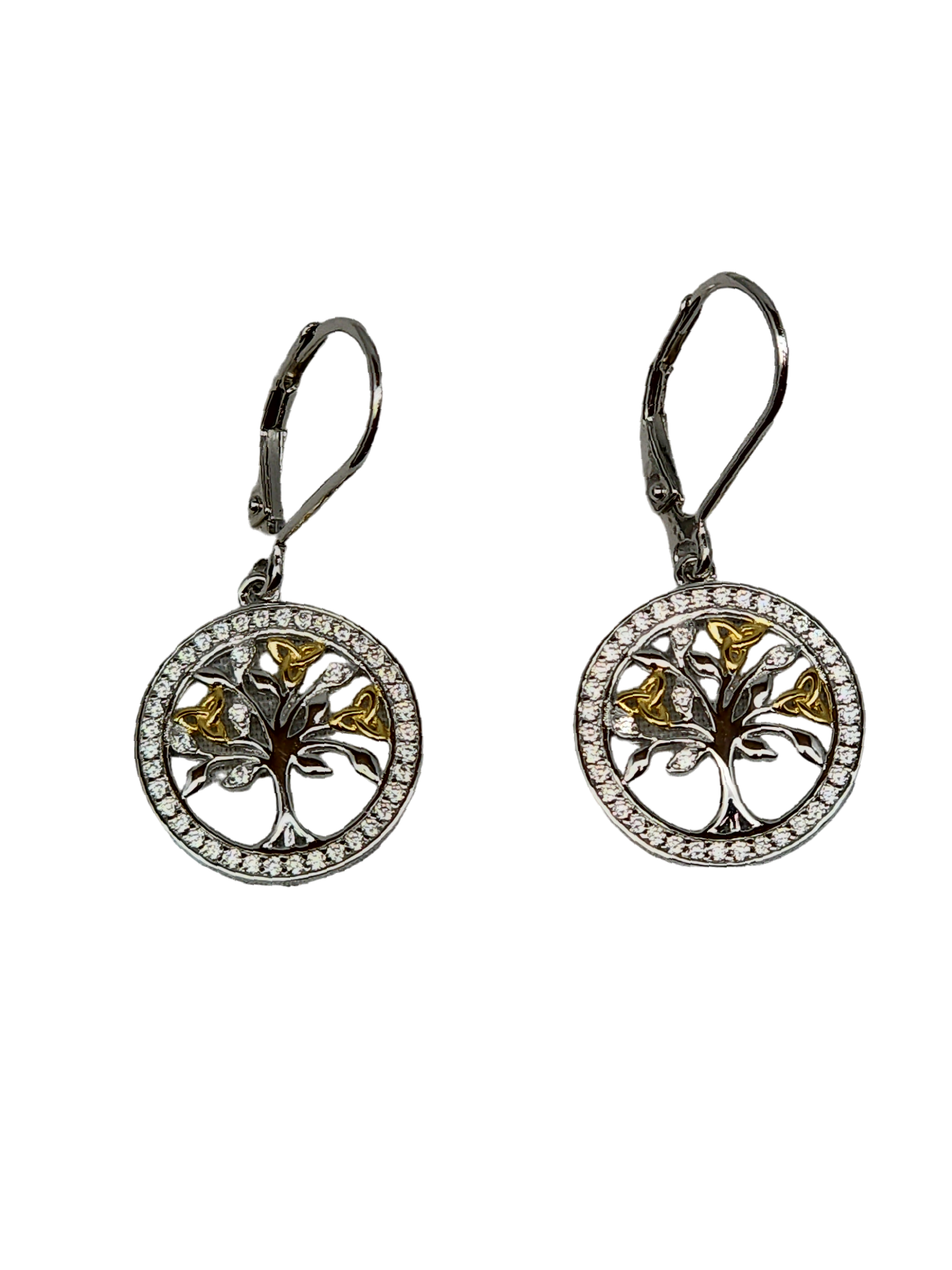 Sterling Silver CZ Gold Plated Tree of Life Earrings