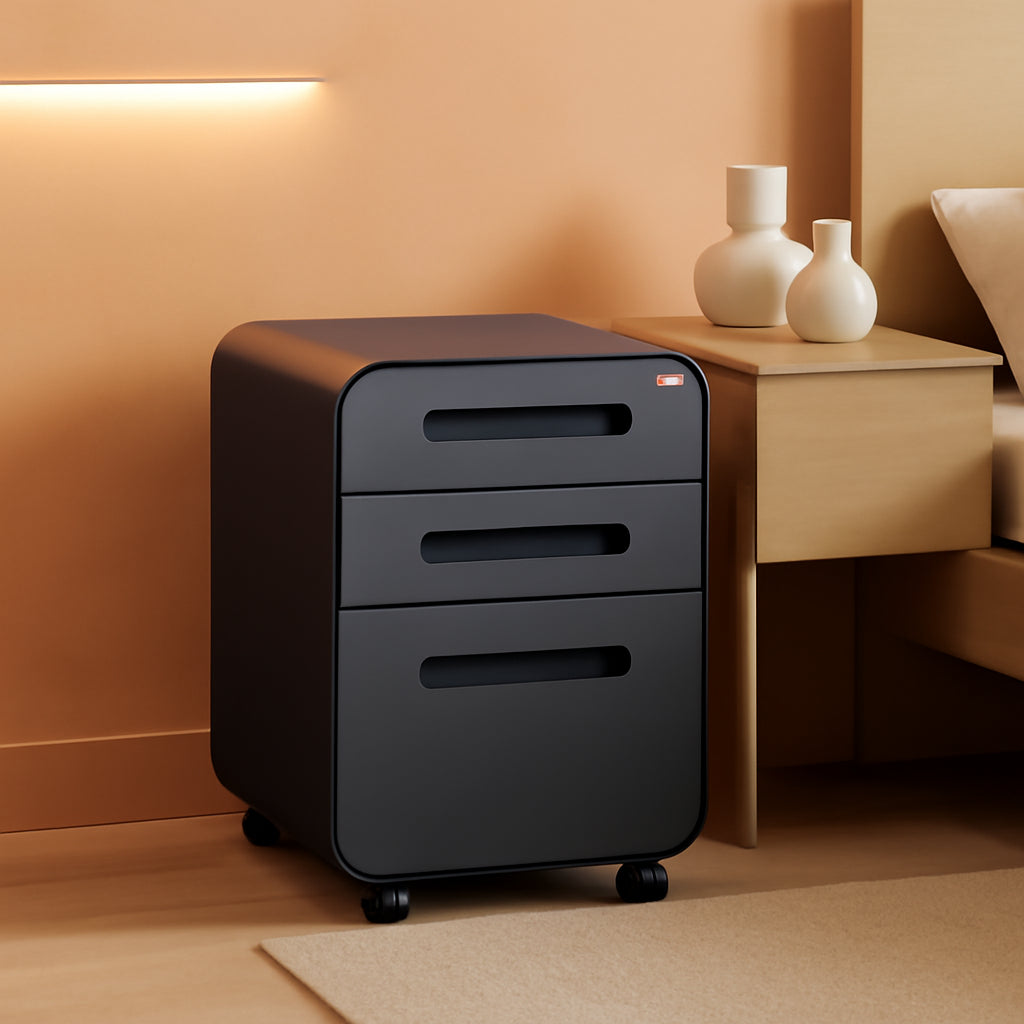 Stockpile 3 Drawer Locking Metal File Cabinet Under Desk Black Grey