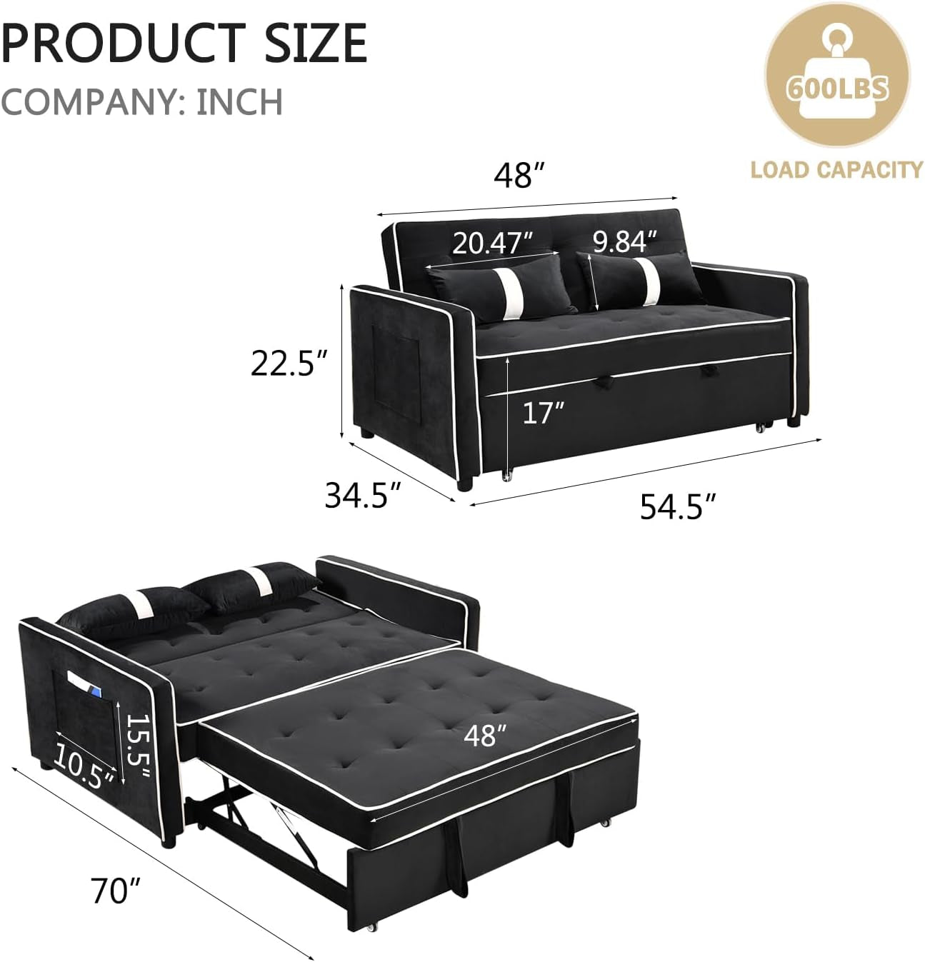 Stylish 3 in 1 Convertible Sofa Bed for Relaxation