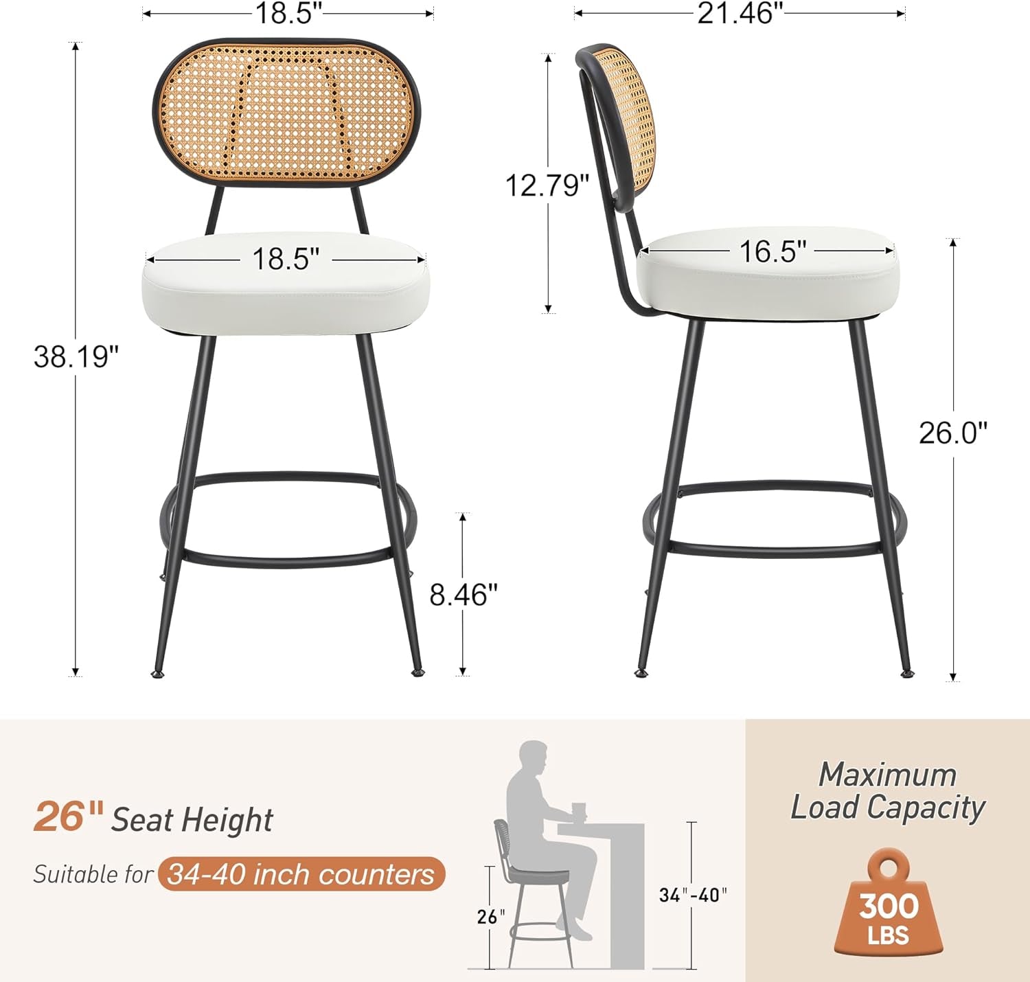 Stylish Rattan Back Bar Stools Set of Three
