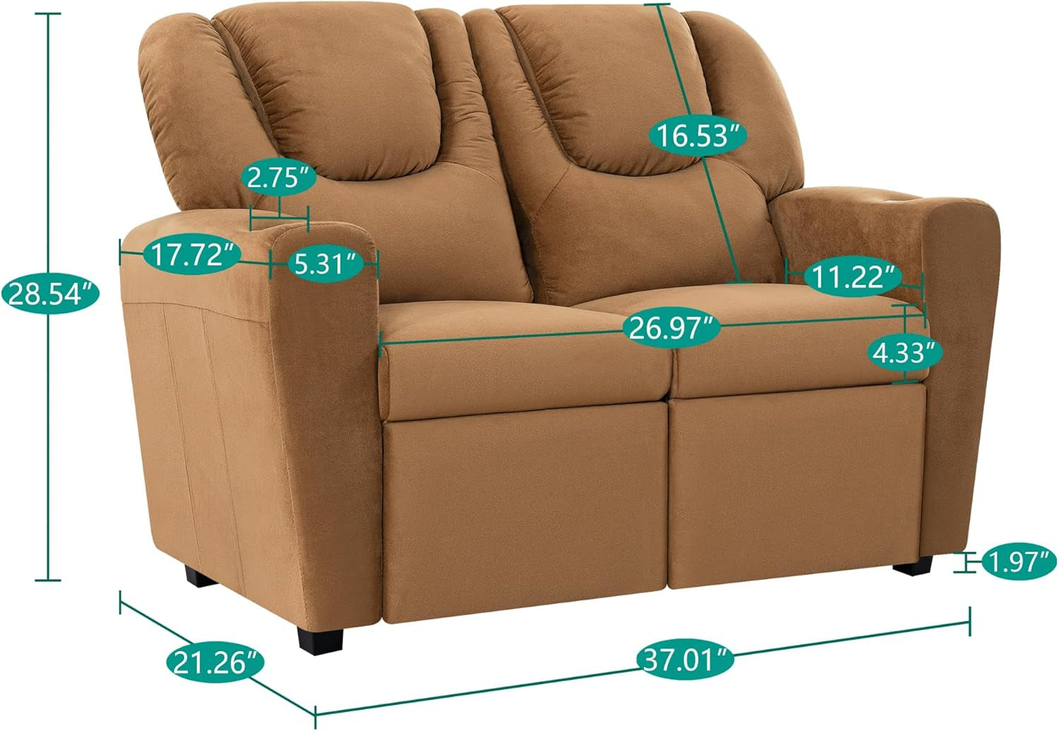 Suri Toddler Recliner Loveseat Brown Two Seater Cup Holders